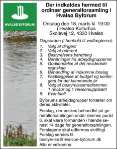 Dagsorden Hvalsø byforum generalforsamling